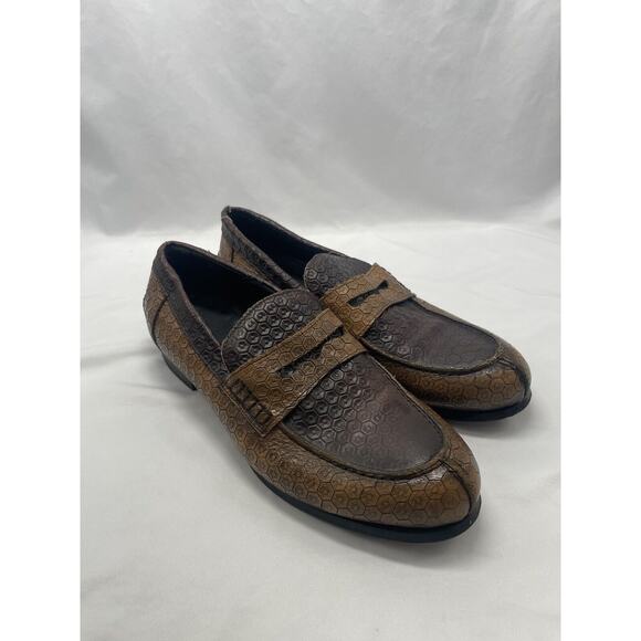 Cerruti Bespoke Leather Italy‎ Hexagon Pattern Loafers Dress Shoes Men’s 10.5 main image 8